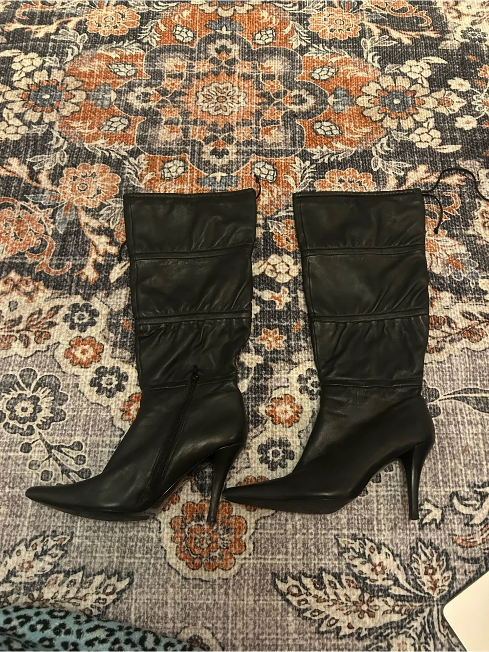 Classic Black Pointed-Toe Mid-Calf Heeled Boots